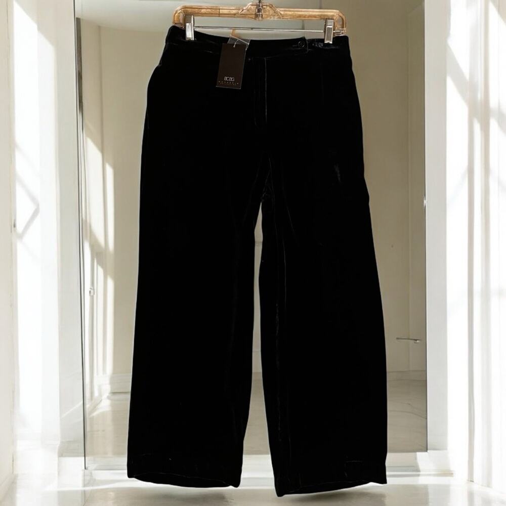 NEW BCBGMaxAzria Navy Velvet Silk Wide Leg Relaxed Ankle Length Trousers 8 NWT